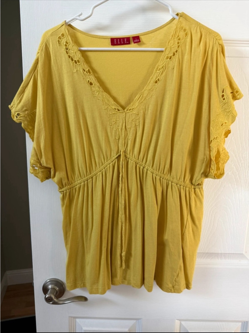 ElleYellow V-Neck Scrunch baby doll Blouse
